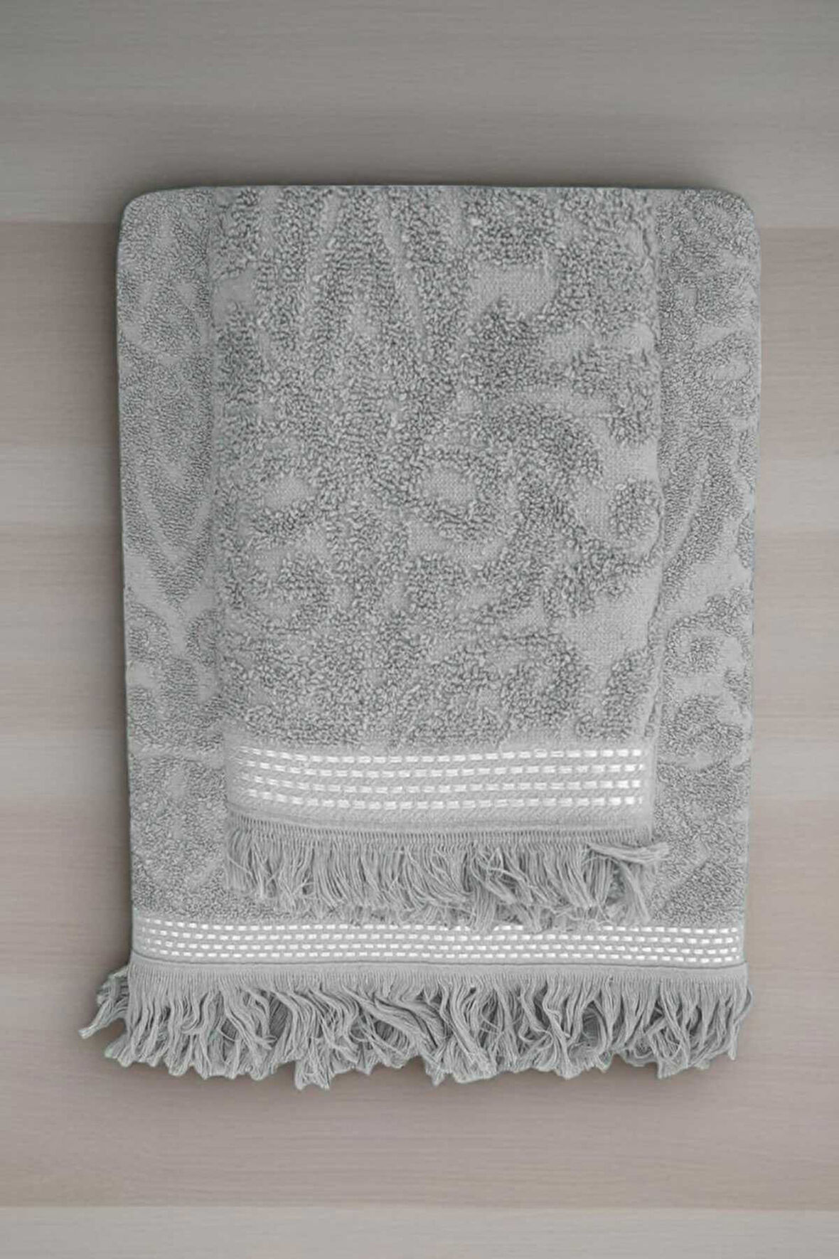 2 Parça Jakarlı Banyo Havlu Takımı &#37;100 Pamuklu 90x150 Cm Arden Gri