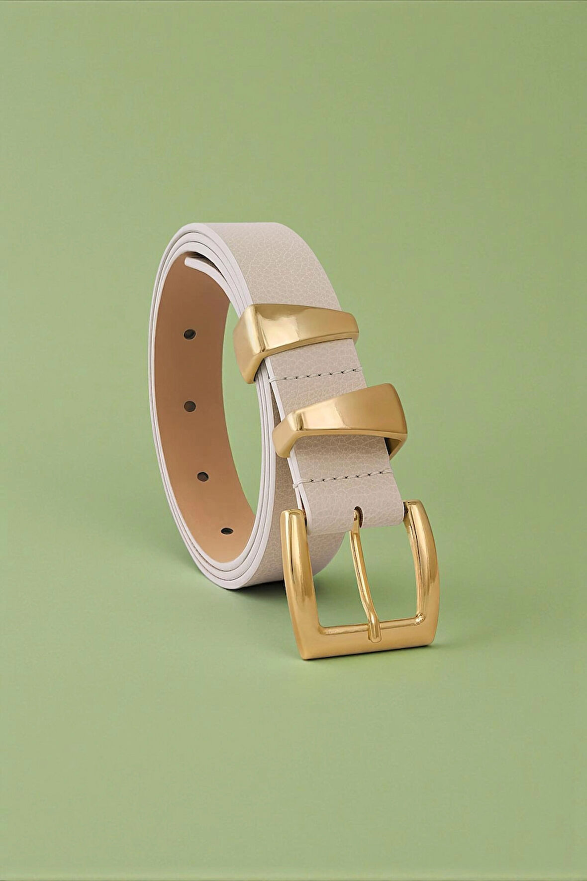 Asimetrik Gold Köprülü Ekru Kadın Kemer