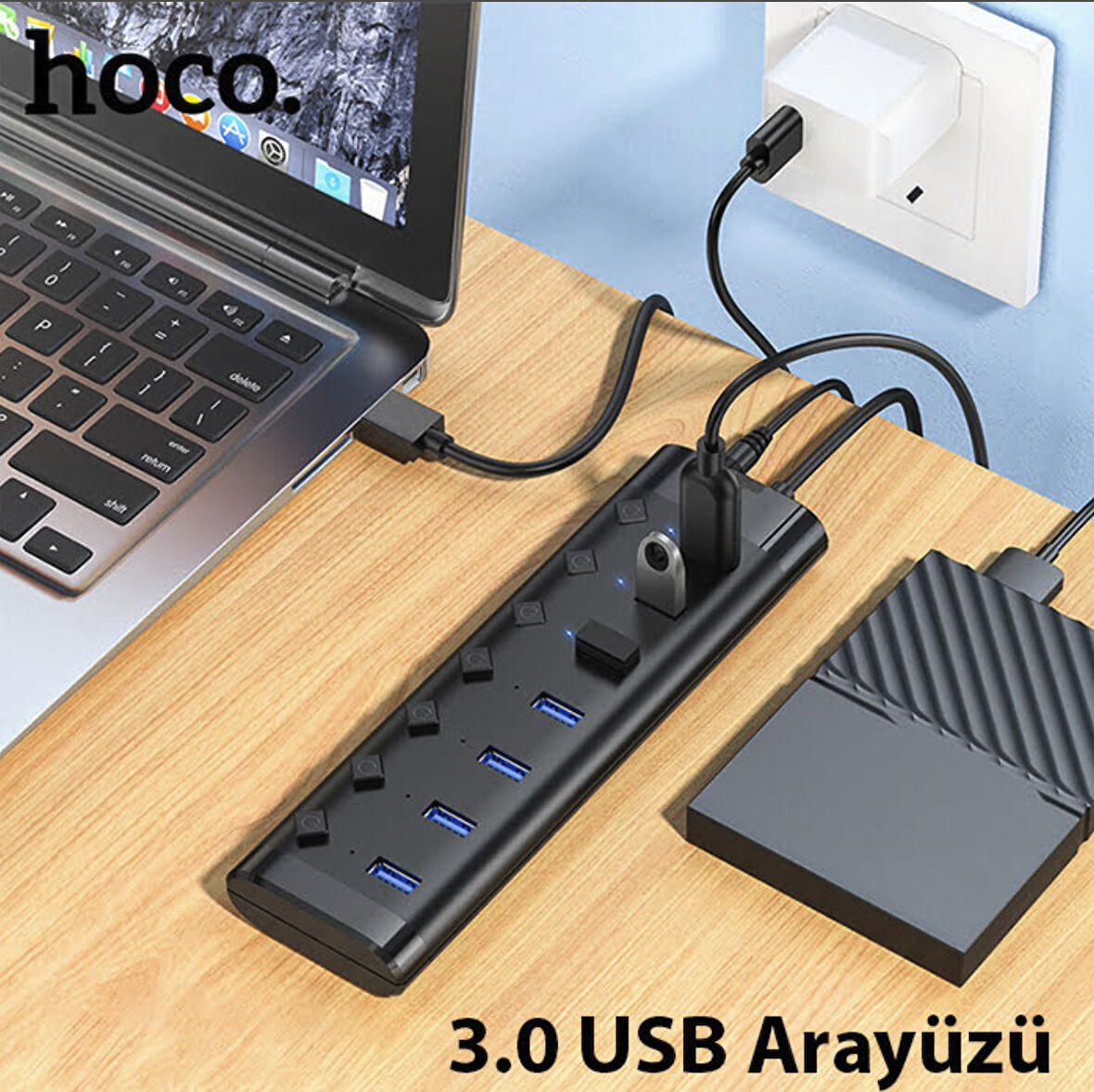 Masaüstü 7 adet Yüksek Hızlı usb çoklayıcı Usb çoğaltıcı adaptör Yazıcı Flash Disk Kamera