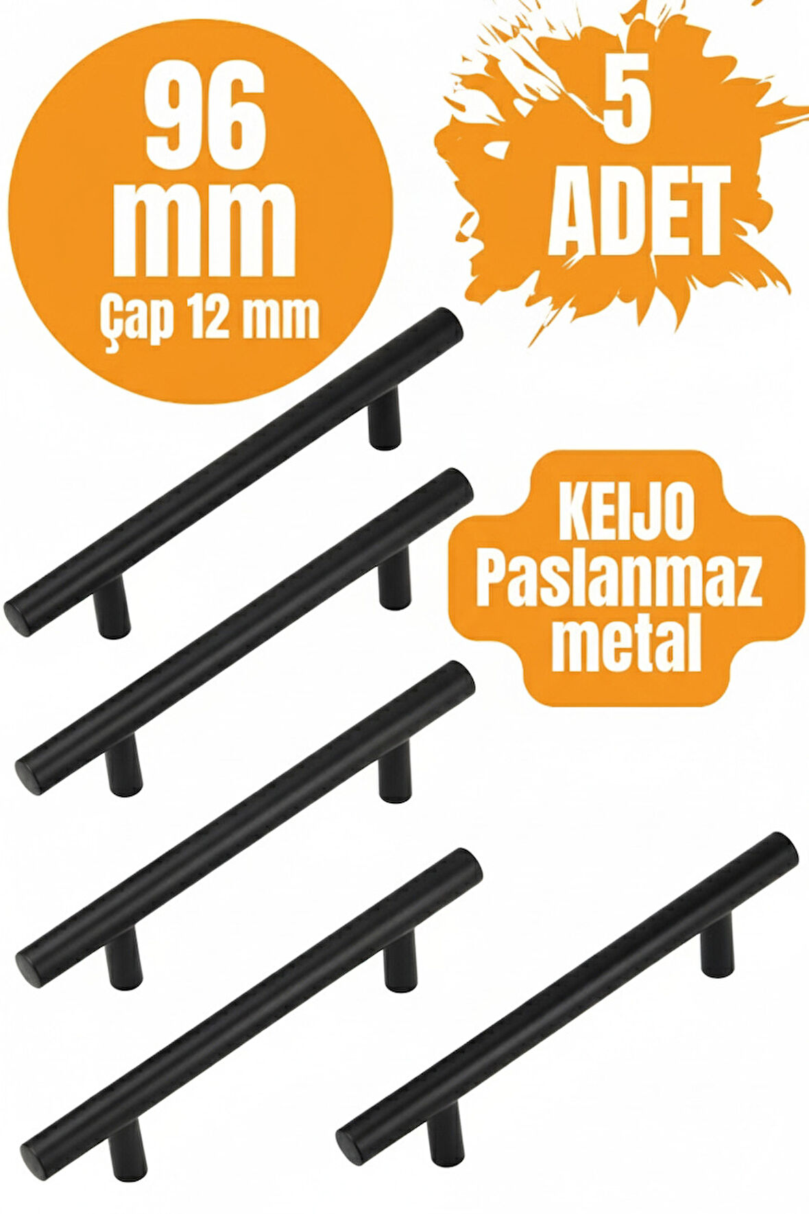5 ADET Keijo SİYAH 96mm Paslanmaz Kulp (mobilya, dolap kulbu, kulp modeli)