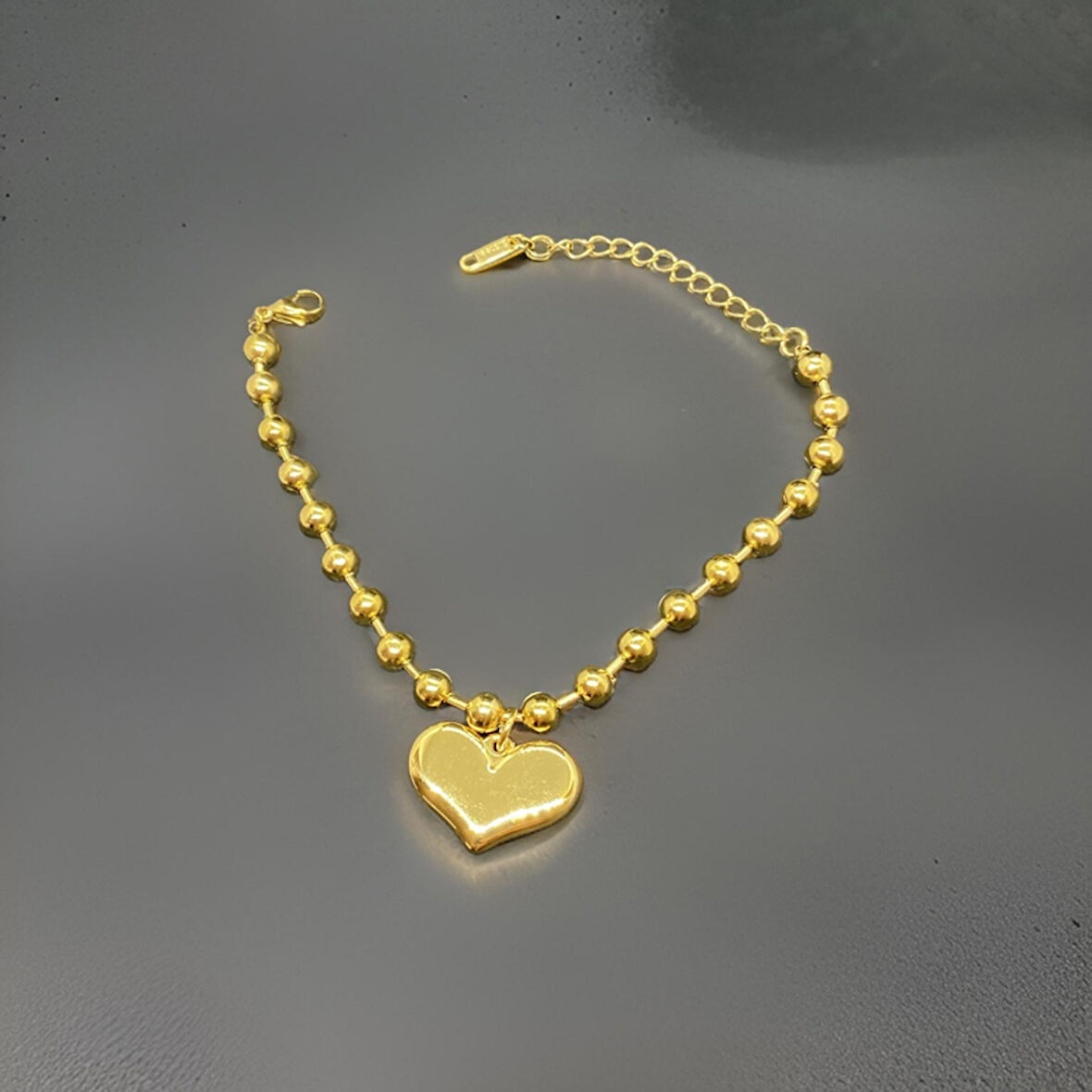 Kalp Detaylı Gold Renk Top Zincir Antialerjik Çelik Bileklik