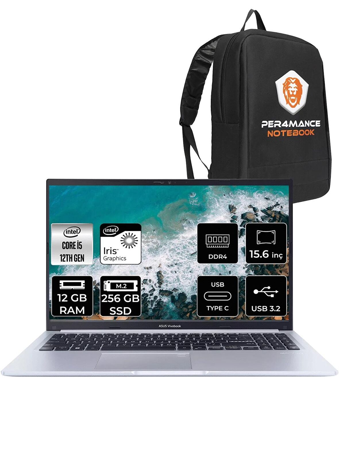 ASUS Vivobook 15 X1502ZA i5 1235U 12GB RAM 256GB SSD 15.6'' FHD FDOS EJ030W & PER4 ÇANTA