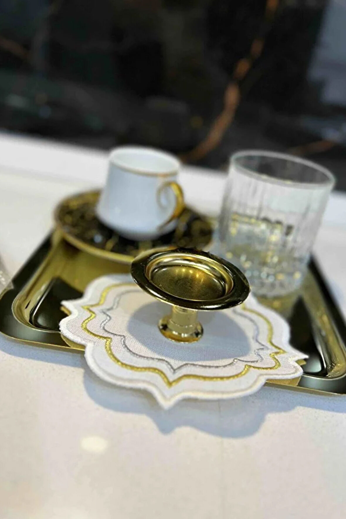 Lüx 6 li Gold Kaplama Makaronluk Lokumluk Kahve Yanı Sunumluk