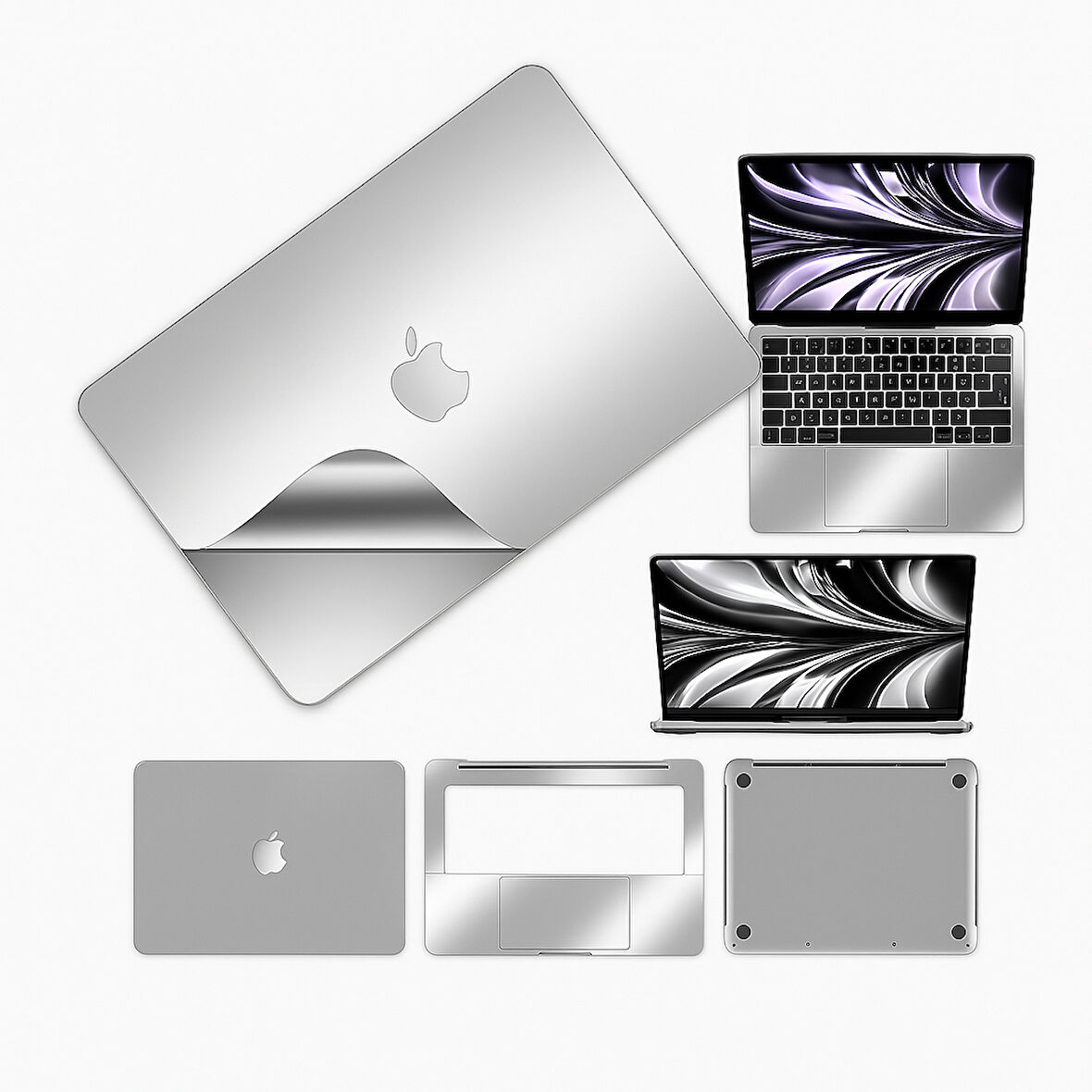 Macbook pro 13 inç 2020 m1 işlemci için 360 full kaplama koruma sticker çizilmez film AYNALI GÜMÜŞ