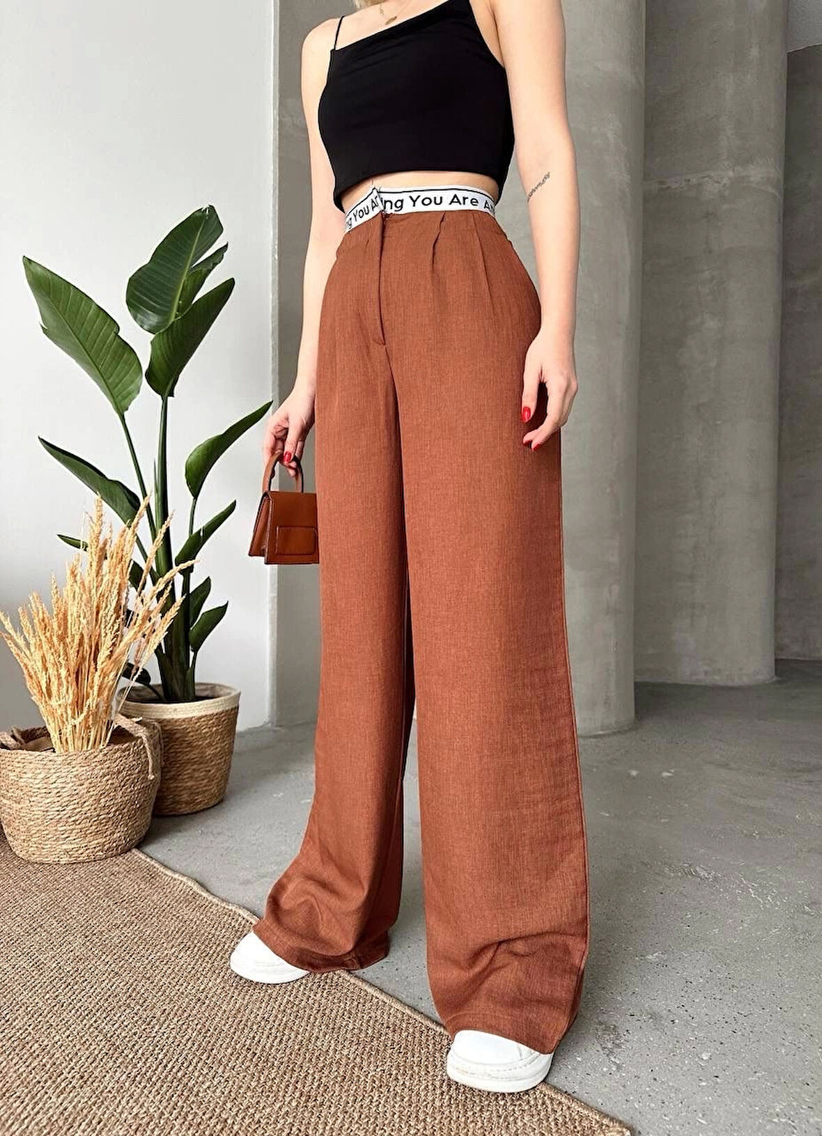 Flamlı kahve pantolon