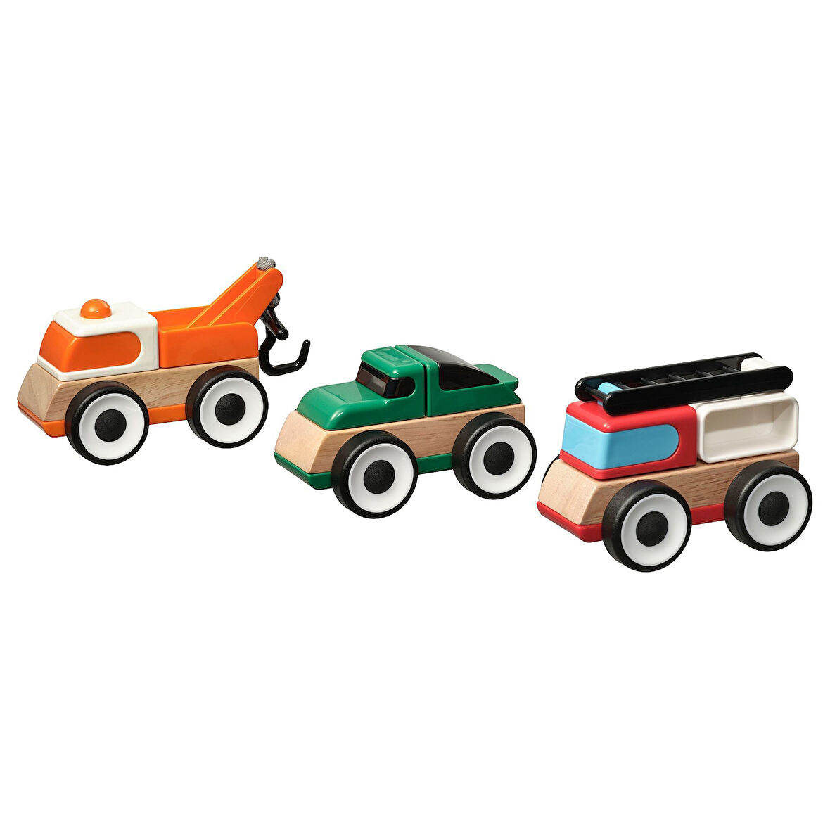 Araç seti, çok renkli, itfaiye aracı,spor araba,çekici