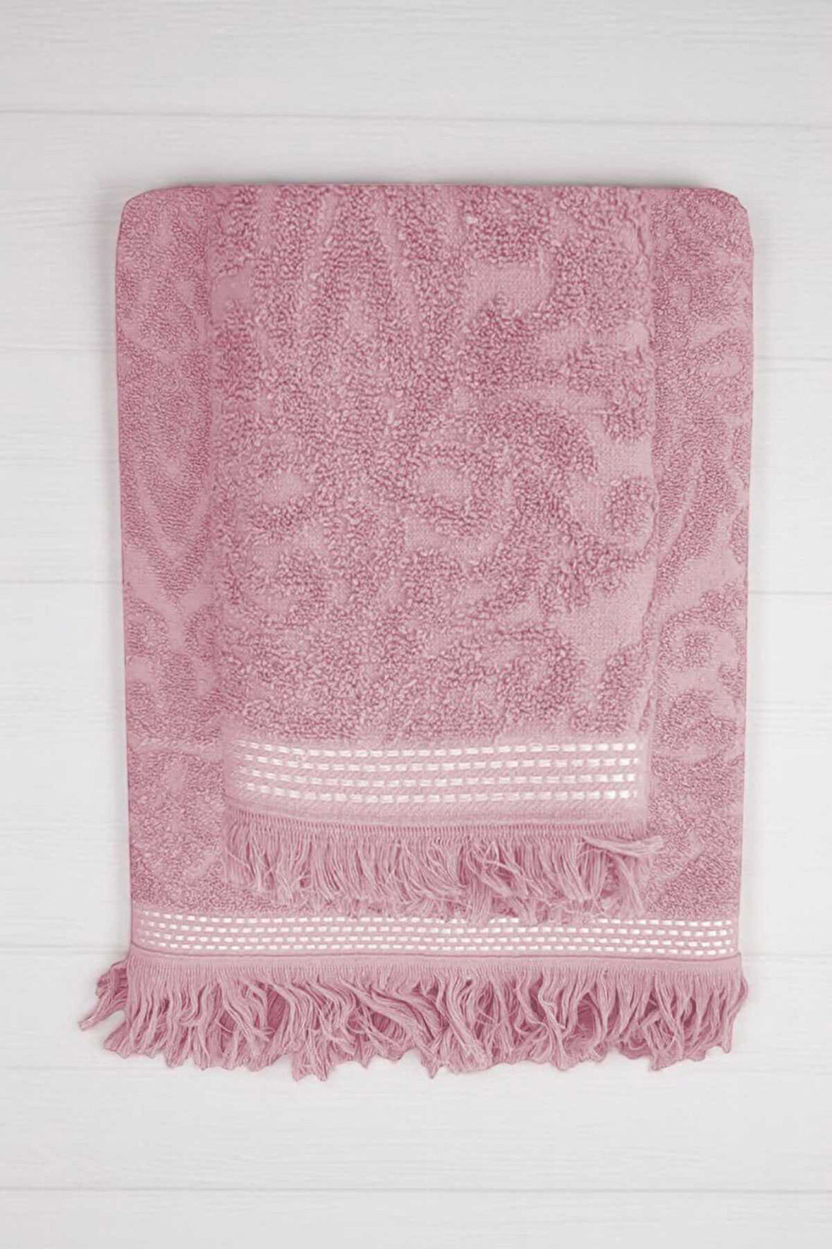 2 Parça Jakarlı Banyo Havlu Takımı &#37;100 Pamuklu 90x150 Cm Arden Pembe