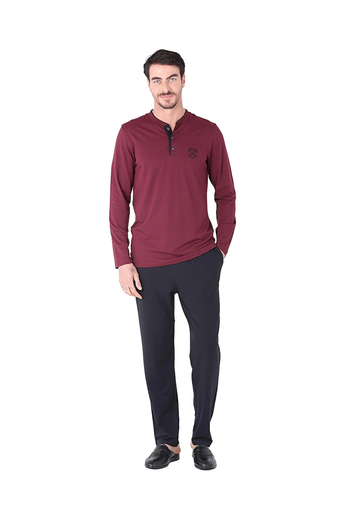 D'S Damat 221001 Uzun Kol Pijama Takımı - Bordo - M