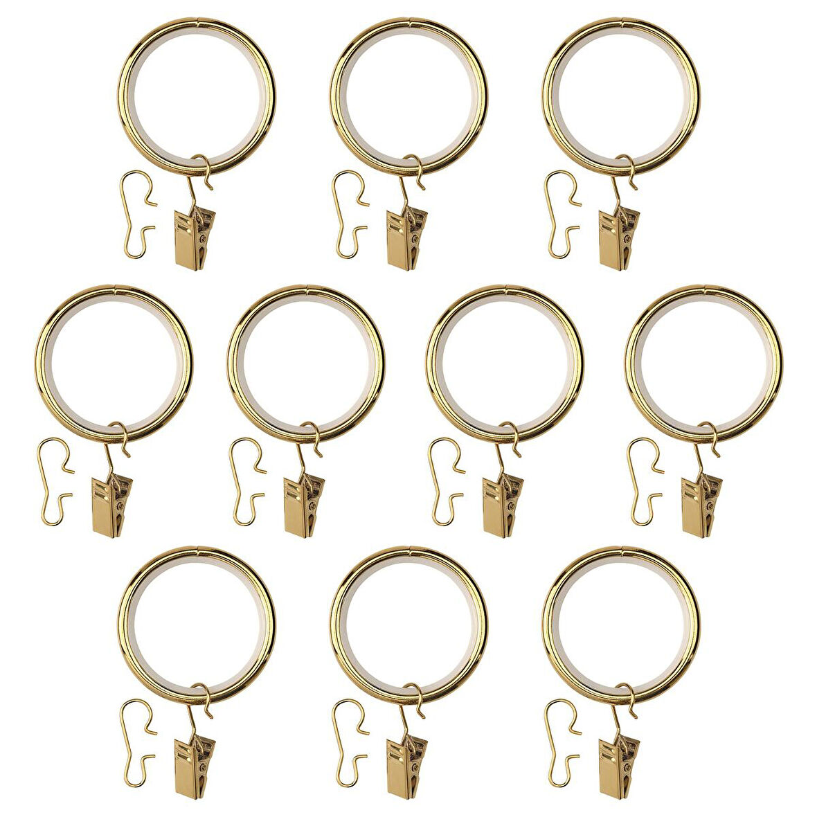 Perde halkası seti, pirinç rengi, 38 mm, 10 adet