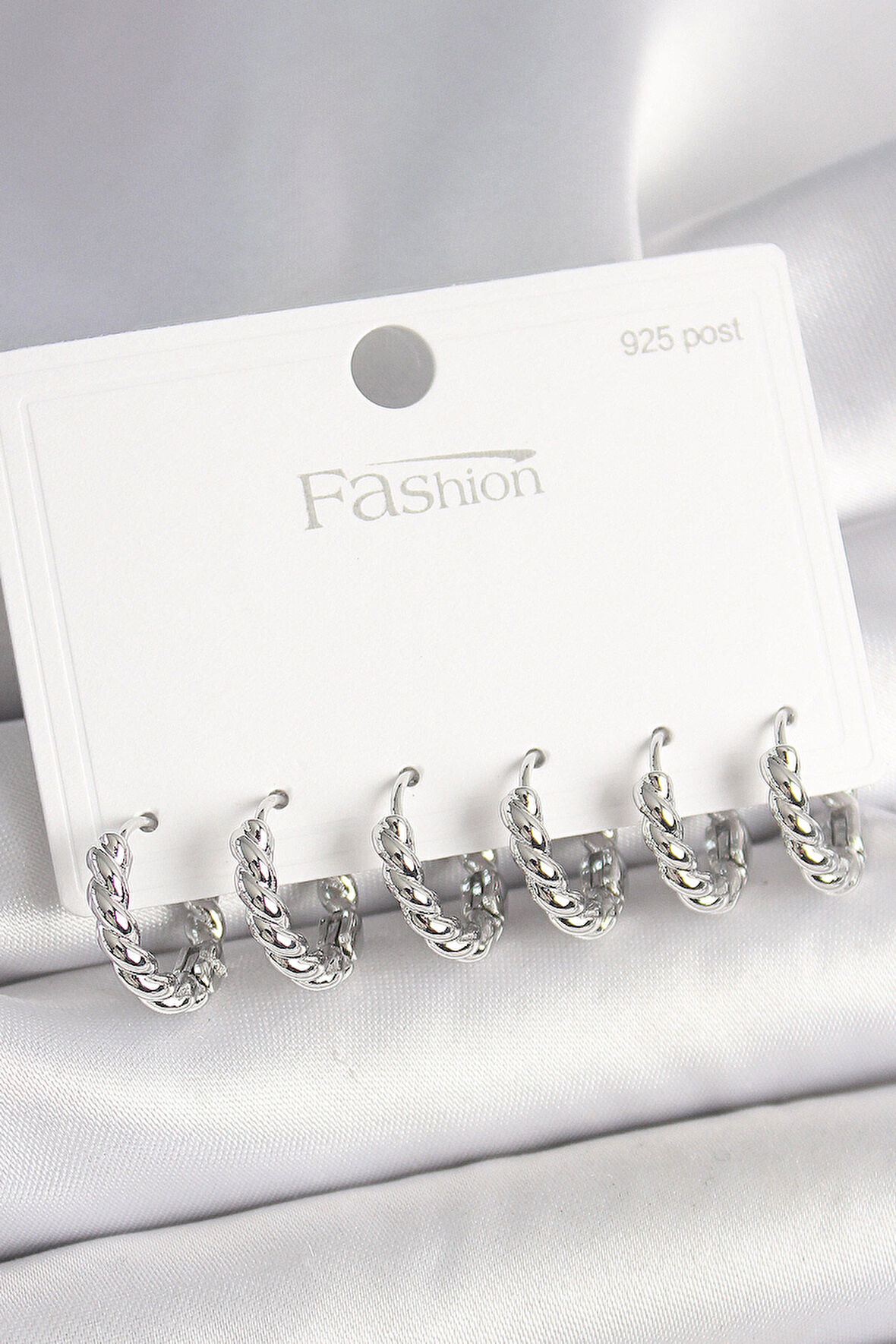 925 Ayar Gümüş Çivi Pirinç Gümüş Renk Sarmal Halka Model Kadın Küpe Seti