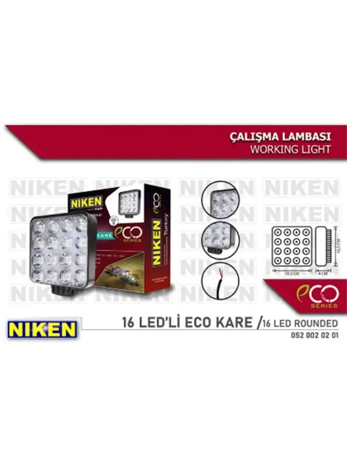 CALISMA LAMBASI 16 LEDLI KARE ECO SERI 27-22W 12V 24V