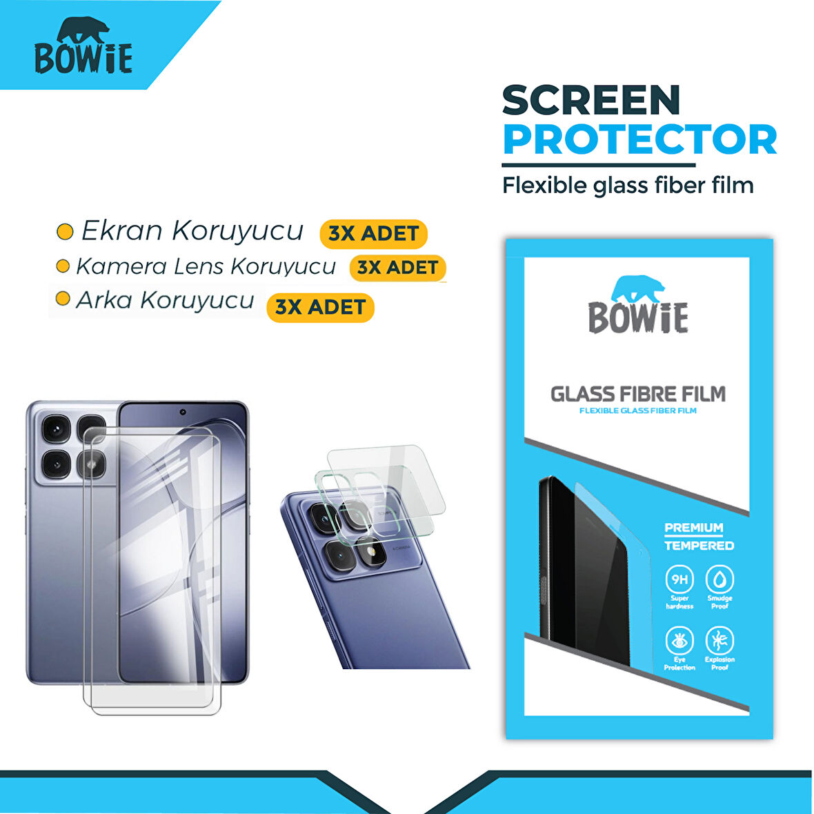 Xiaomi 14 Mi 14 için full kaplama ön arka kamera nano tempered ekran koruyucu 3 adet set