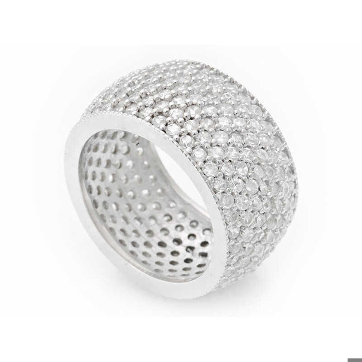 Gümüş 7 Sıra Beyaz Tamtur Kadın Alyans Yüzük