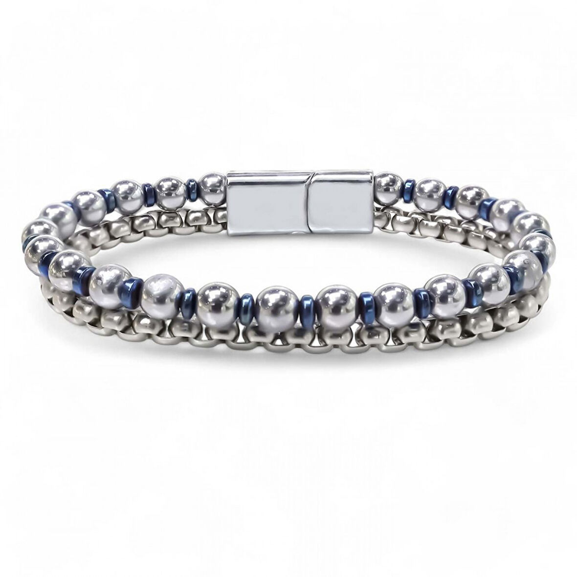   Çelik Zincirli Gümüş Ve Mavi Hematit Bileklik 31832B21D3 