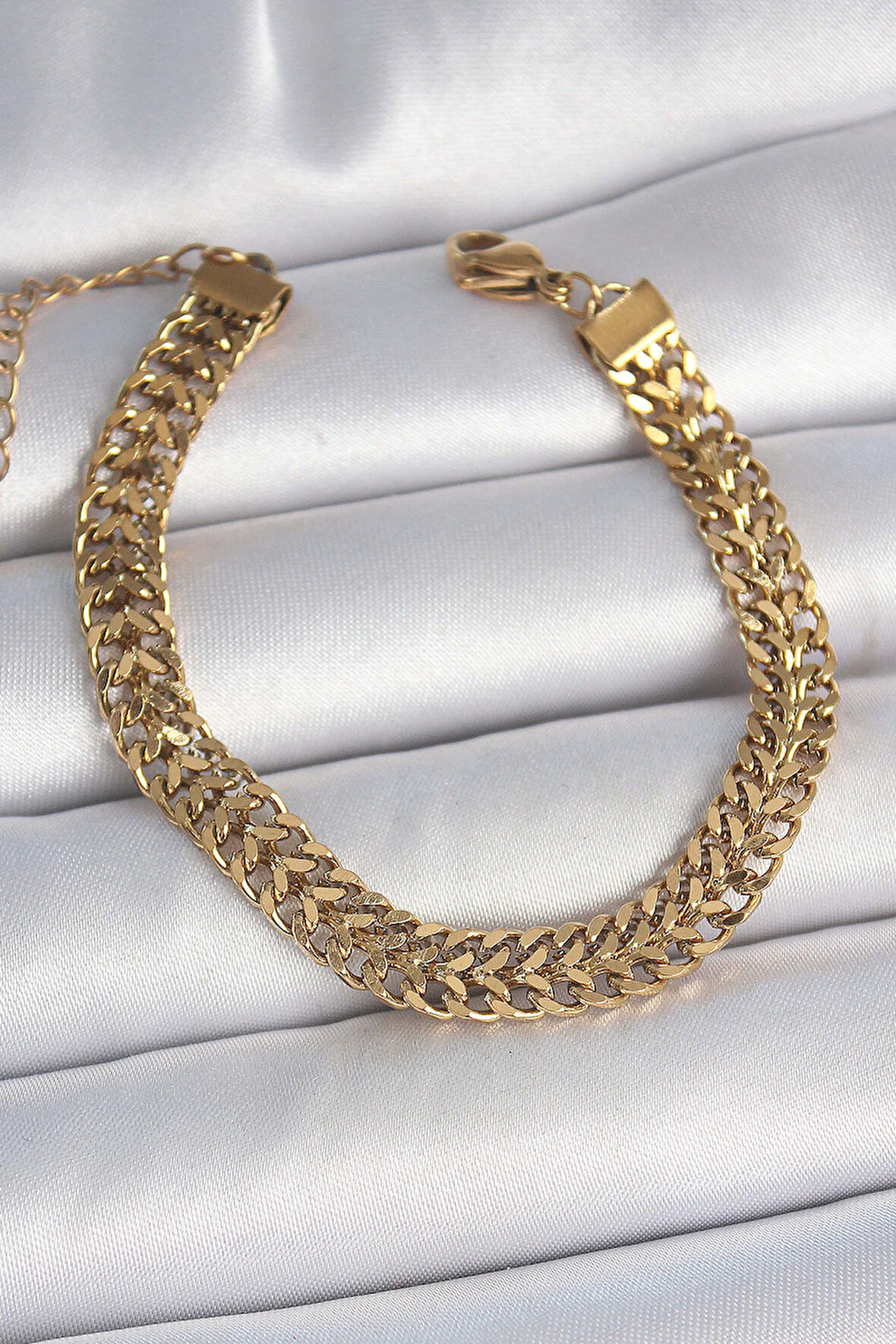 316L Çelik Gold Renk Hasır Zincir Model Kadın Bileklik - Lisinya