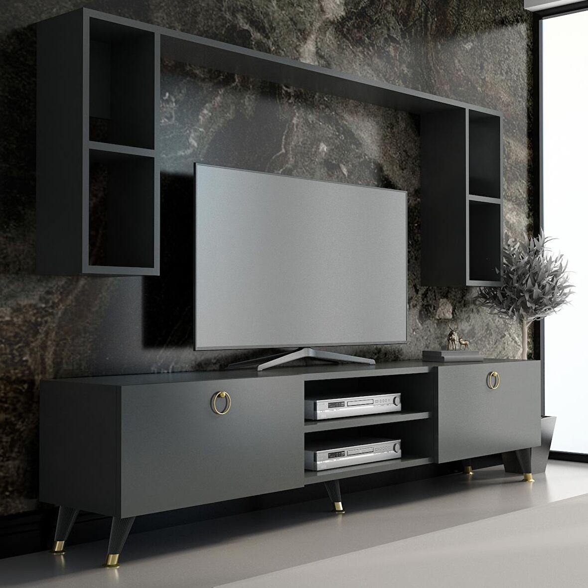MOBİLYA GEZEGENİ STİLL GOLD TV ÜNİTESİ 180 CM Antrasit X2137