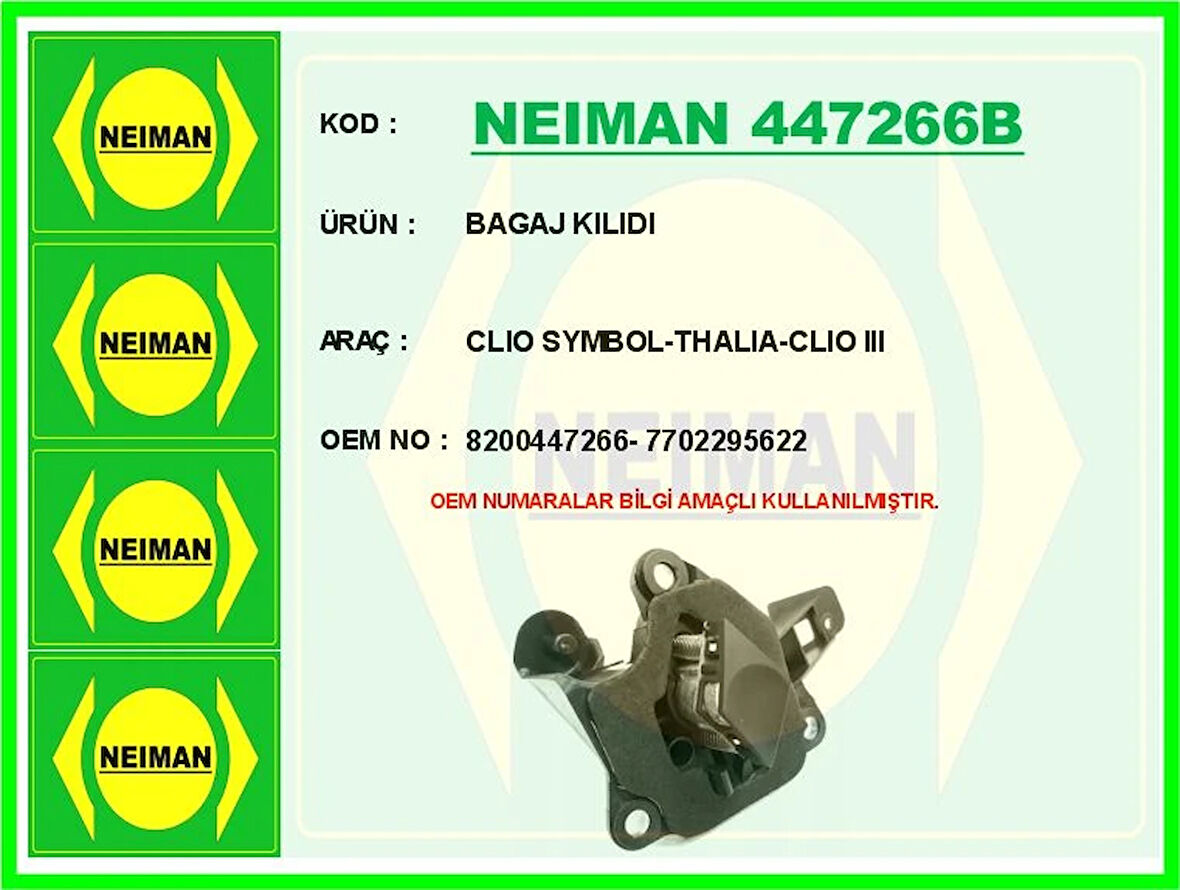 BAGAJ KILIDI CLIO SYMBOL-THALIA-CLIO 3 8200447266 7702295622