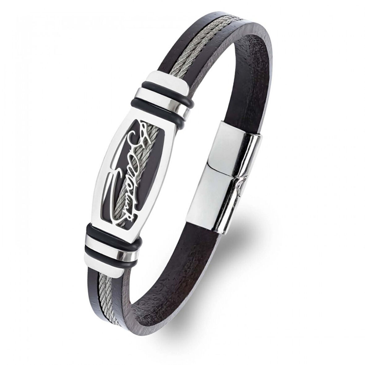  FM Atatürk İmzalı Çelik Halatlı Erkek Deri Bileklik 31834B17D2 