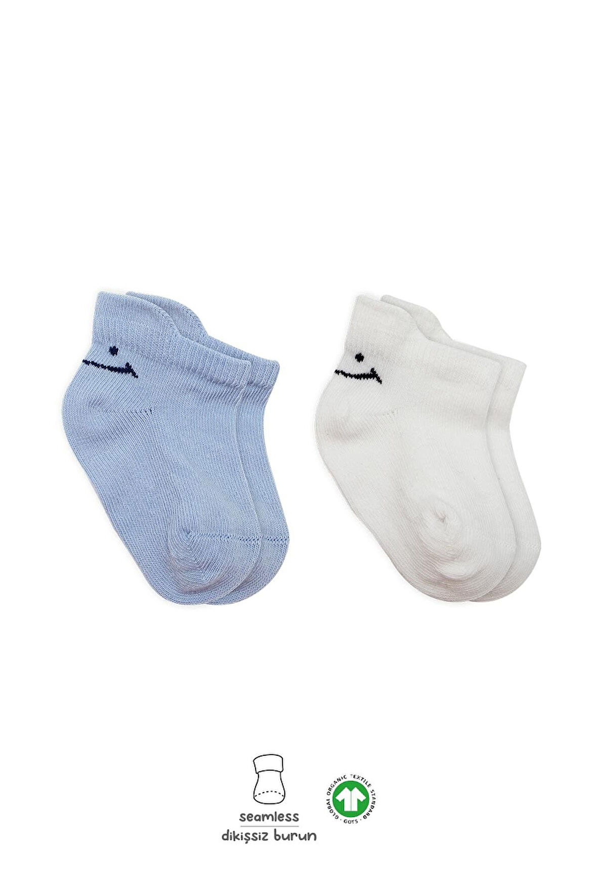 Bistyle 2'Li Sneakers Smile Penye Çorap BS20106 Mavi Ekru