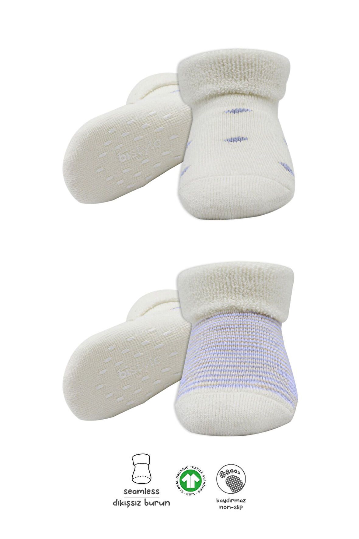 Bistyle 2'Li Havlu Soket Kaymaz Çorap 10504 İndigo Ekru
