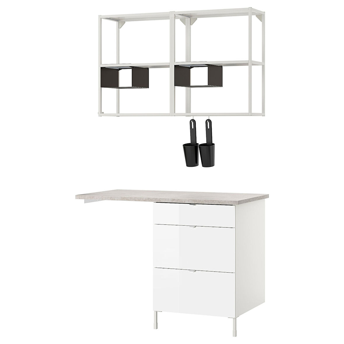 Çamaşır odası ve mutfak için dolap kombinasyonu, beyaz-parlak cila beyaz, 60x60x75 cm