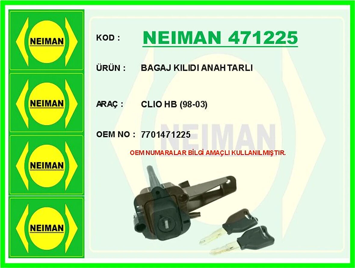 BAGAJ KILIDI ANAHTARLI CLIO HB 1998-2003 7701471225