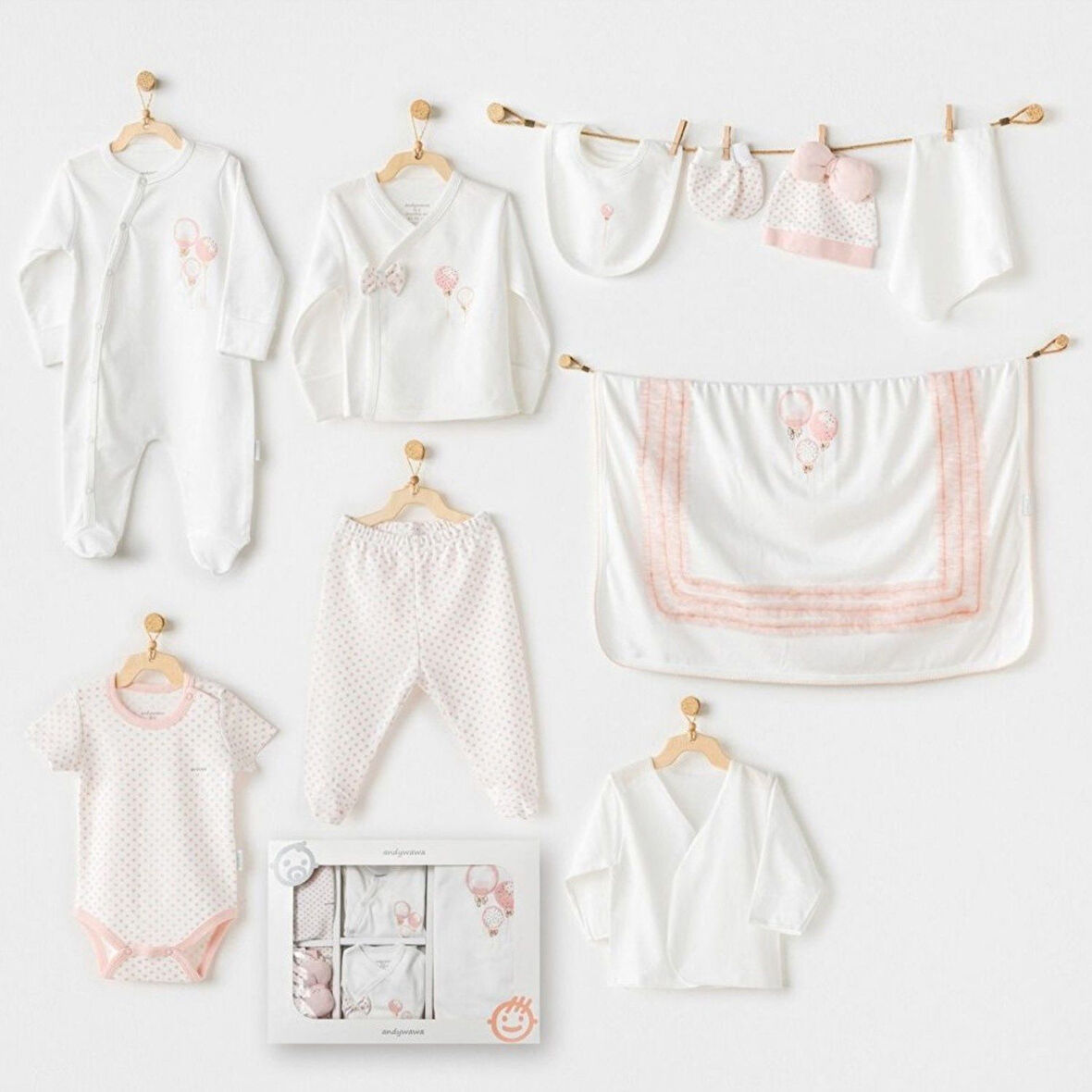 Andywawa AC25551 Newborn Set Pınk Baloons 10'Lu Hastane Çıkışı Ekru