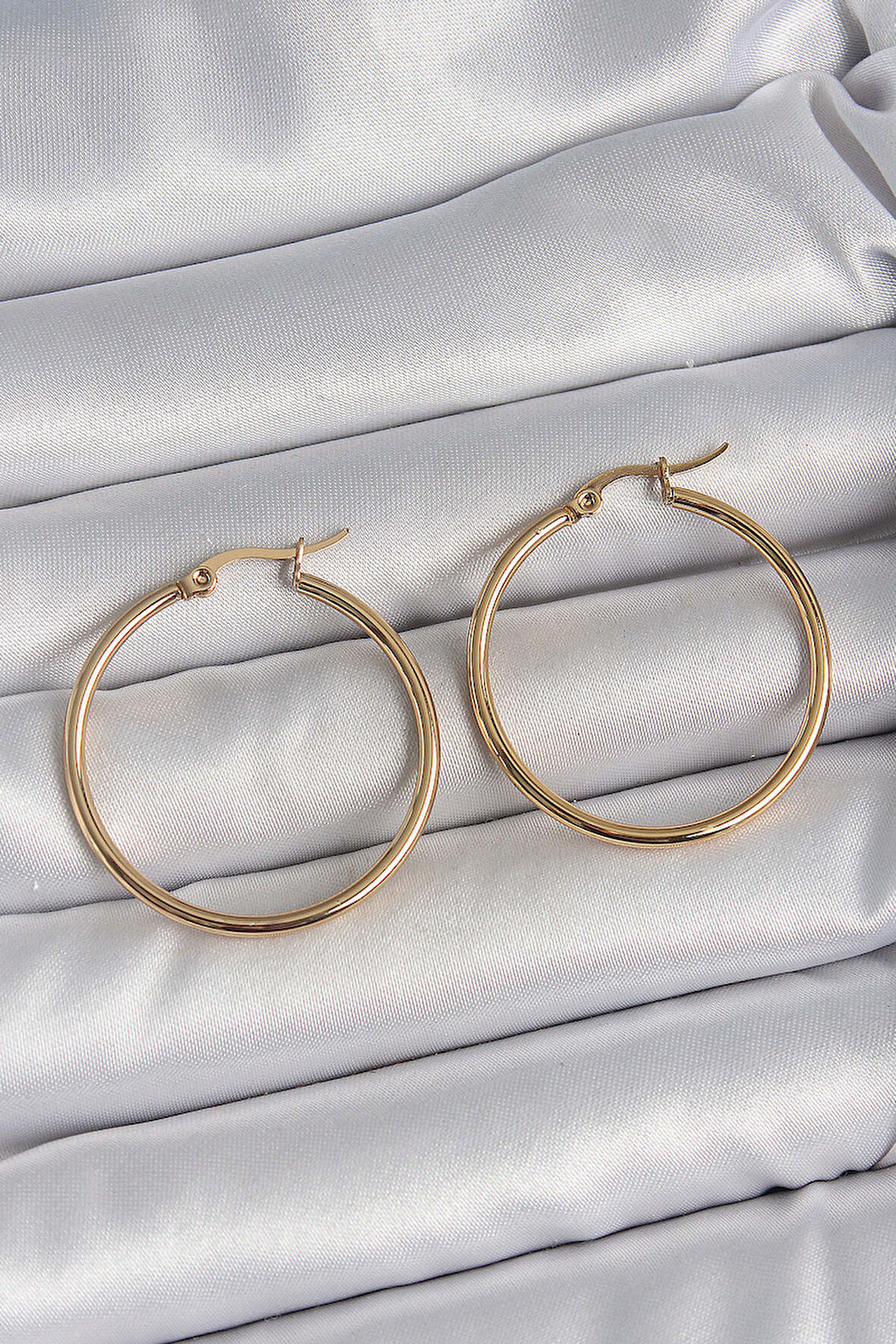 316 Çelik Gold Renk 33 mm Kadın Halka Model Kadın Küpe