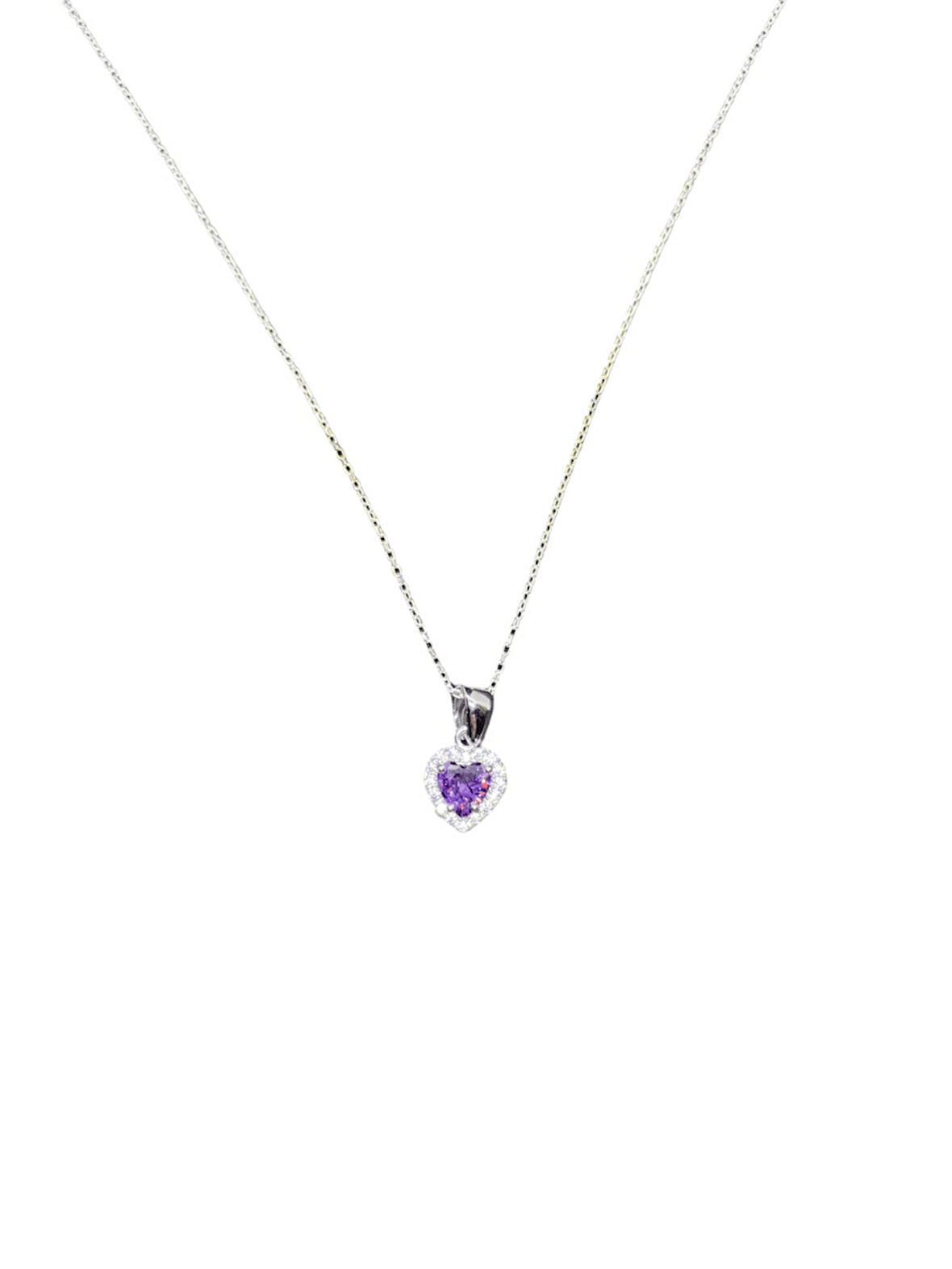 925 Ayar İthal Gümüş Mor Kalp Taşlı Model Kolye Şık ve Anlamlı Tasarım, Özel ve Şık Hediye