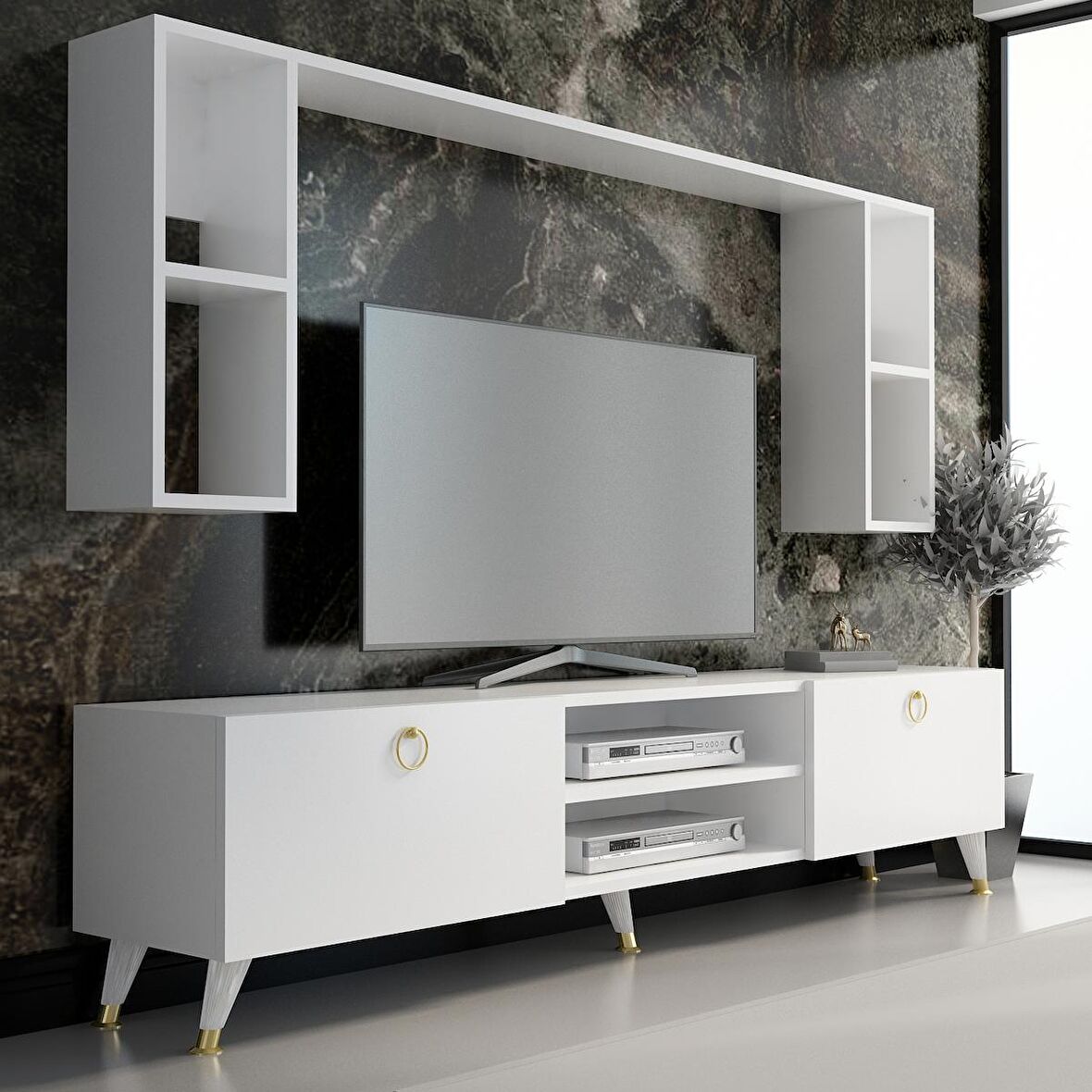 MOBİLYA GEZEGENİ STİLL GOLD TV ÜNİTESİ 180 CM Beyaz X2137