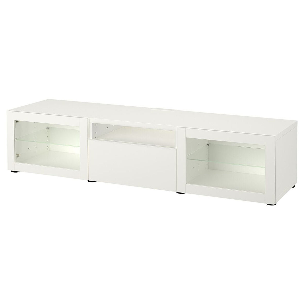 Tv sehpası, beyaz-şeffaf cam, 180x42x39 cm, LAPPVIKEN/SINDVIK, fren raylı