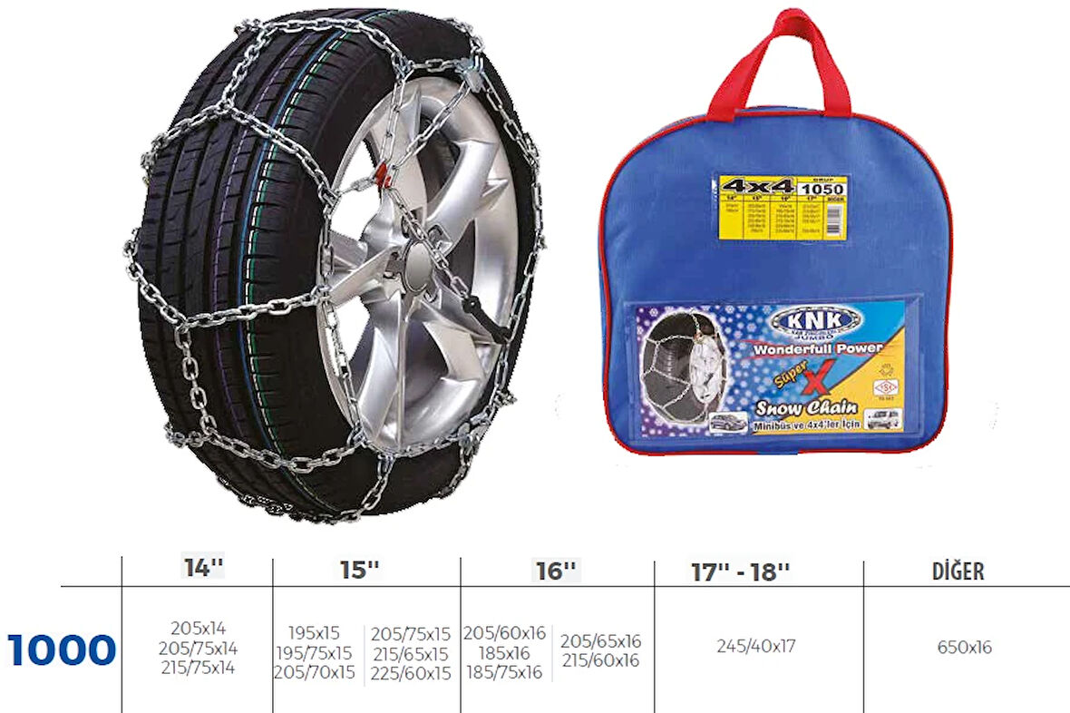 KAR ZİNCİRİ 4X4 JEEP - MİNİBÜS VE HAFİF TİC.ARAÇ ZİNCİR EBATLARI İÇİN RESİME BAKINIZ