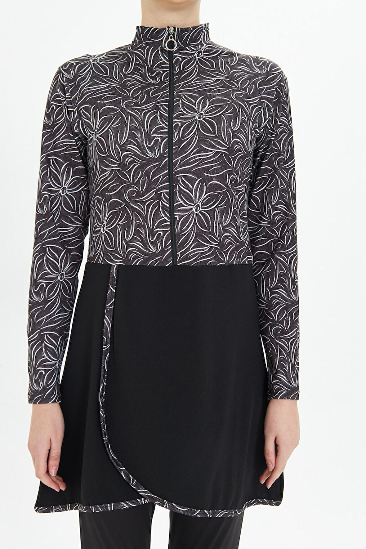 Kadın Tam Kapalı Tesettür Mayo 4 Parça – Desenli – SİYAH-XL