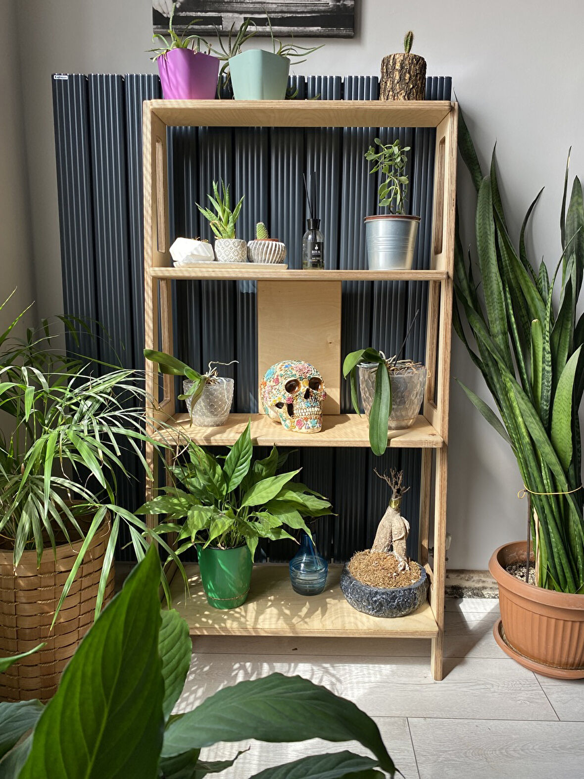 Raul Plywood Çok Amaçlı Duvar Rafı Kitaplık Çiçeklik Saksılık Salon Banyo Çalışma Odası Dolap 4 Raflı