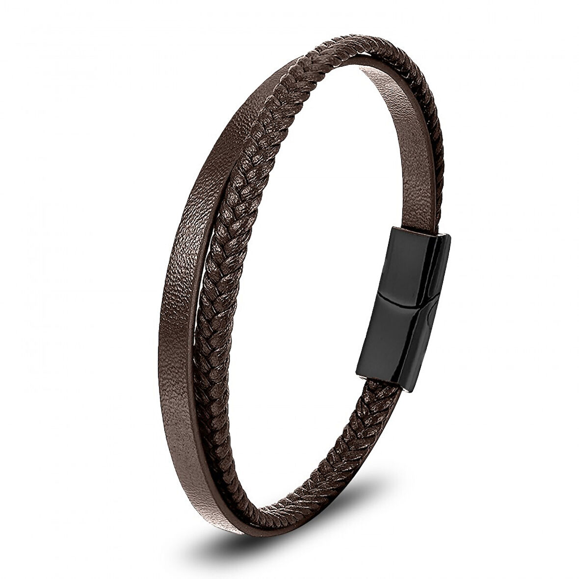  FM Kahverengi Deri Ve Saç Örgü İkili Çoklu Çelik Bileklik 31833B12D2 