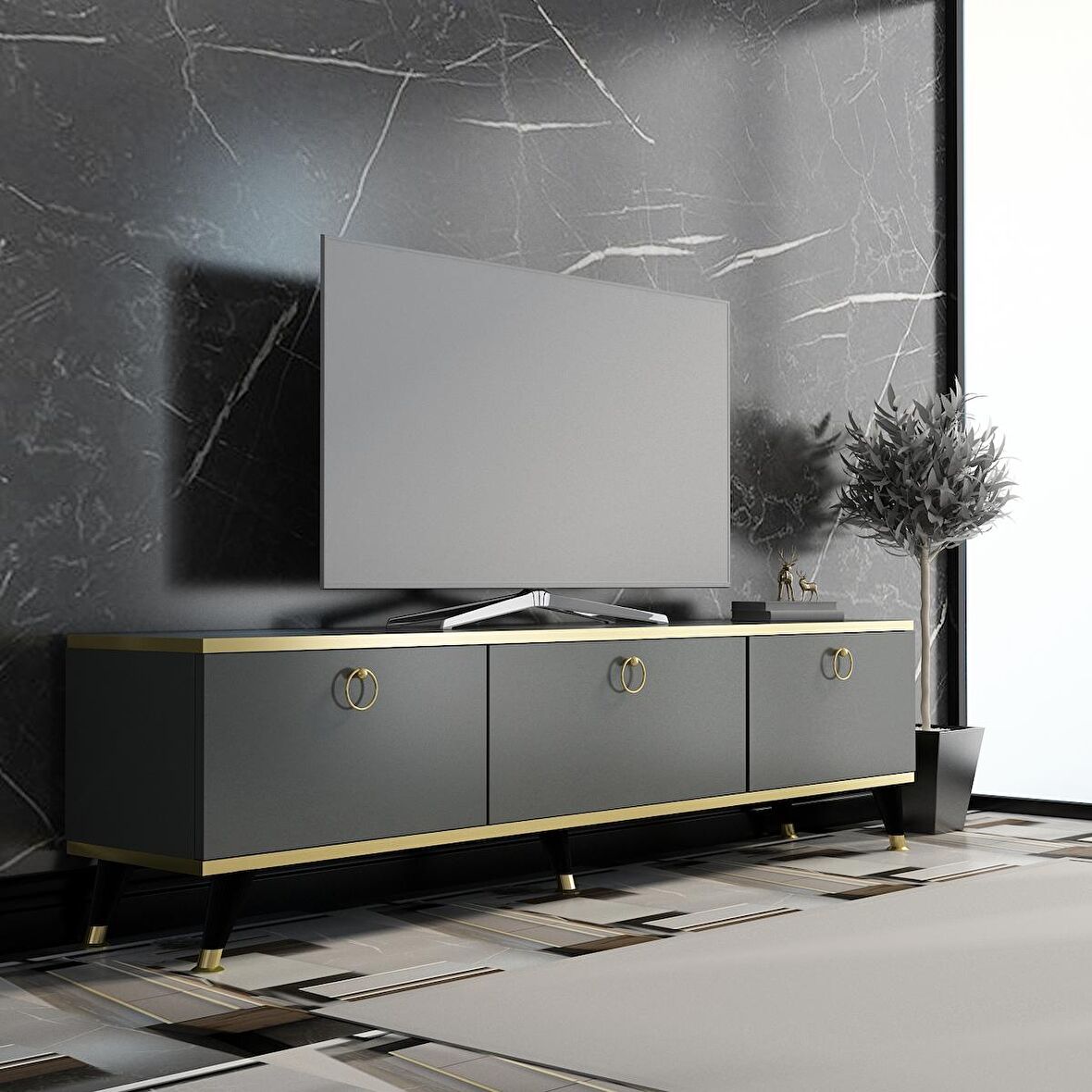 MOBİLYA GEZEGENİ ELİTE GOLD TV ÜNİTESİ Antrasit - GOLD 150 CM