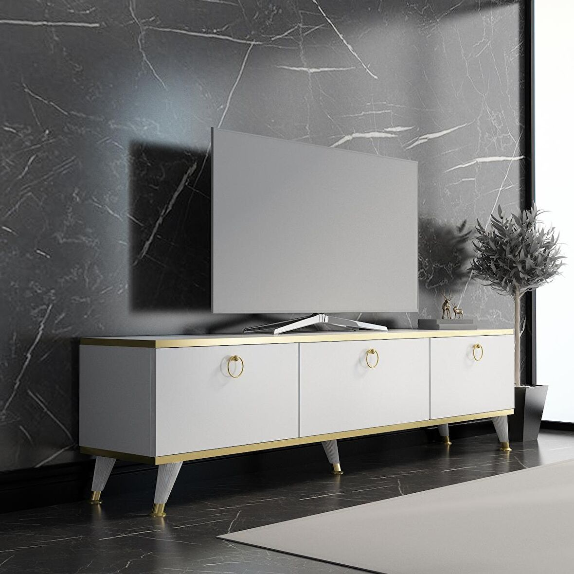 MOBİLYA GEZEGENİ GOLD TV ÜNİTESİ Beyaz GOLD 210 CM GENİŞLİK Z3001