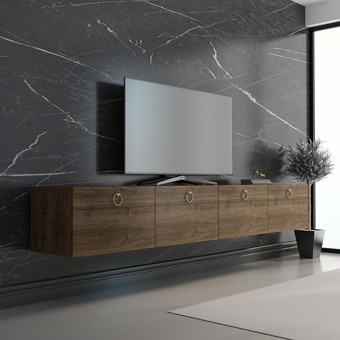 MOBİLYA GEZEGENİ HAMPER TV ÜNİTESİ Ceviz GOLD 180 CM