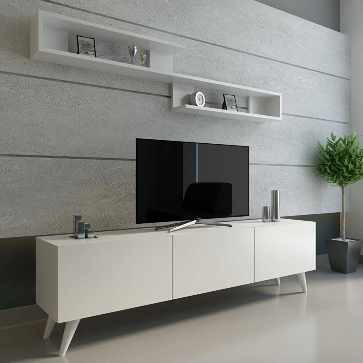 MOBİLYA GEZEGENİ CAMBRİDGE TV ÜNİTESİ 150 CM PARLAK Beyaz