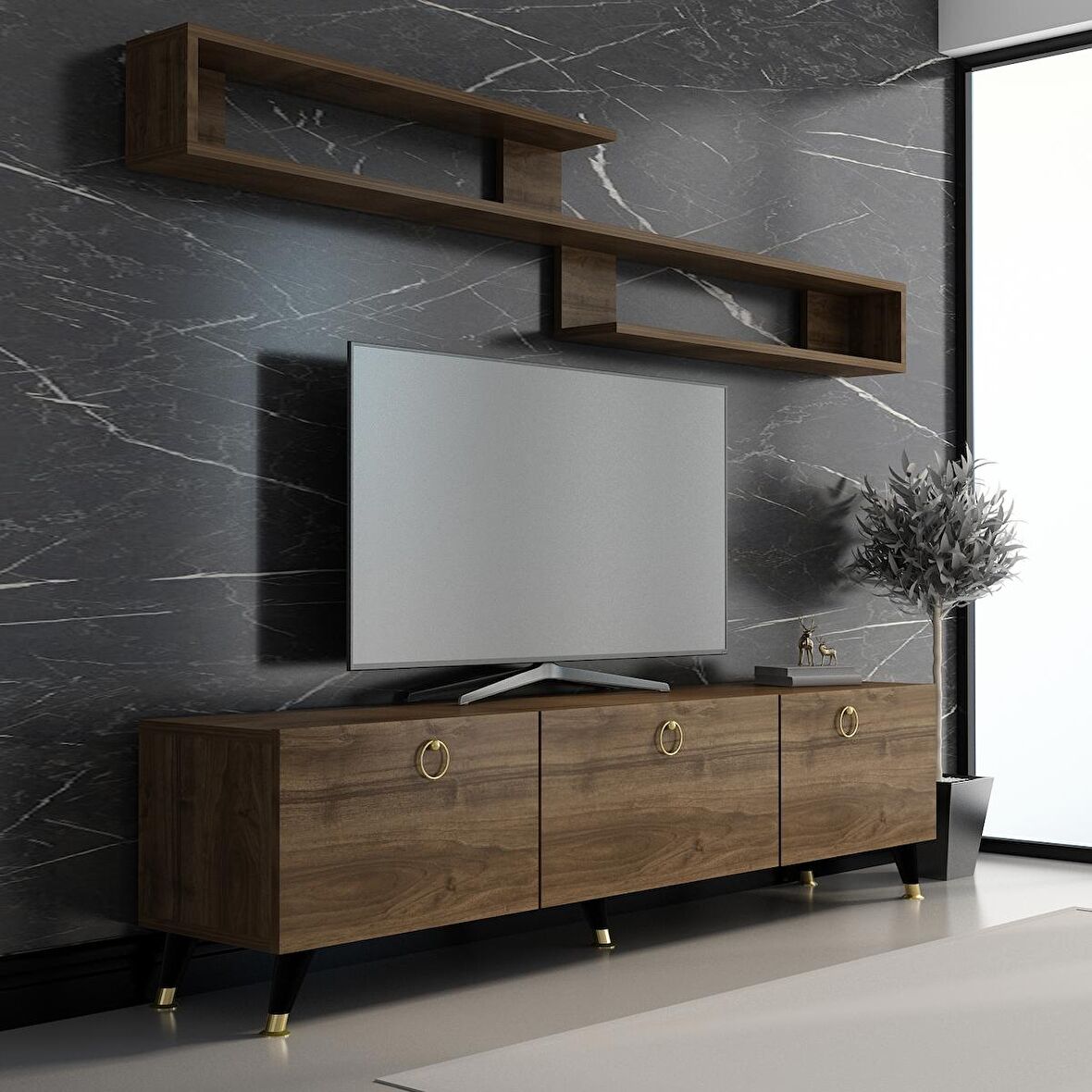 MOBİLYA GEZEGENİ LİYA TV ÜNİTESİ 150 CM Ceviz GOLD
