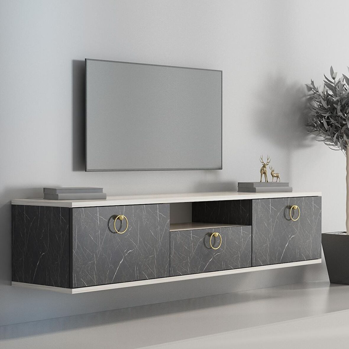 MOBİLYA GEZEGENİ WALL TV ÜNİTESİ 150 CM Beyaz - BENDİR MERMER