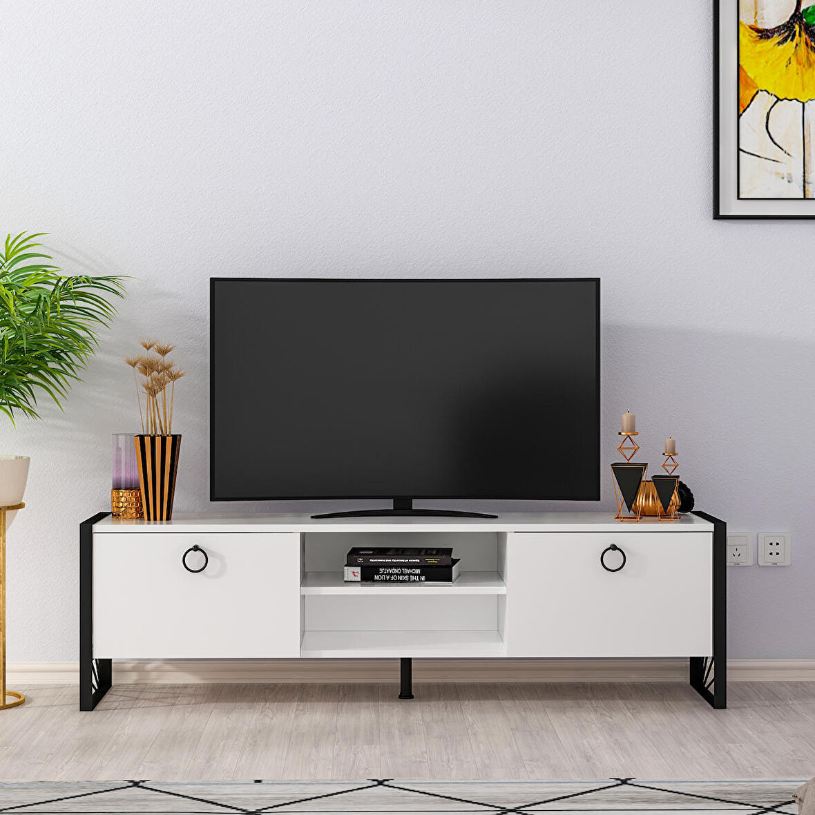 MOBİLYA GEZEGENİ THALİA TV ÜNİTESİ DEMİR AYAK 150 CM Beyaz