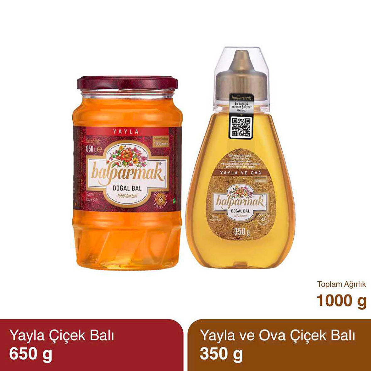 Balparmak 2li Fırsat Paketi 1 Kg (650 gr Yayla  Balı ve 350 gr Çıt Kapak Yayla ve Ova Balı)