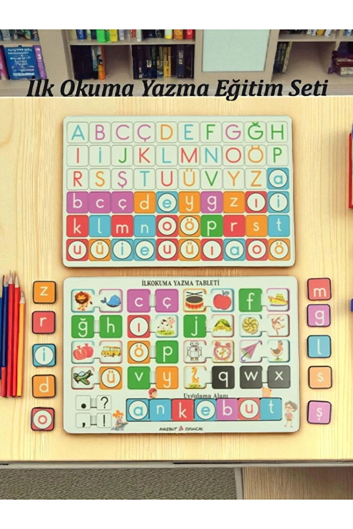 "Okuma Yazma Öğreniyorum Seti" Ahşap Oyuncak Türkçe İngilizce Harfler İlk Okuma Seti Harf Puzzle