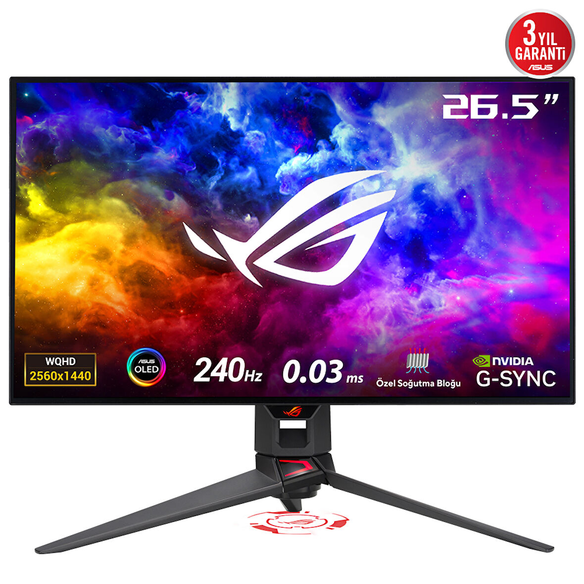 ASUS ROG SWİFT OLED  PG27AQDM 26,5 GAMING OLED EKRAN 2K FREESYNC VE G-SYNC UYUMLU 2560 X 1440 0.03MS 240HZ DP HDMI USB VESA 2YIL EYECARE YUKSEKLIK AYARI PIVOT HDR 99