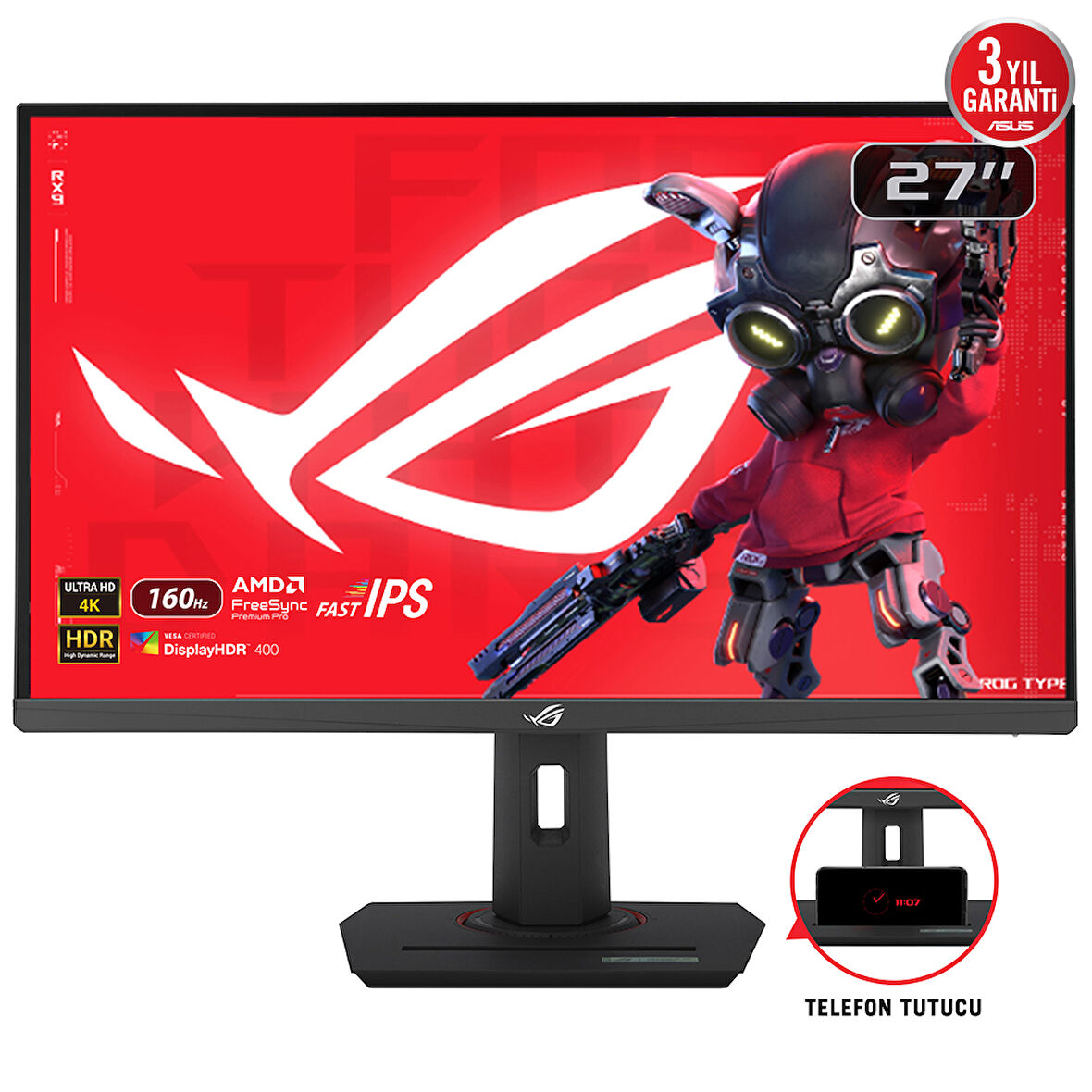 ASUS ROG STRIX XG27UCS 27 FASTIPS G-SYNC UYUMLU HDR 3840x2160 1MS 160HZ 3YIL ELMB SYNC PIVOT Monitör