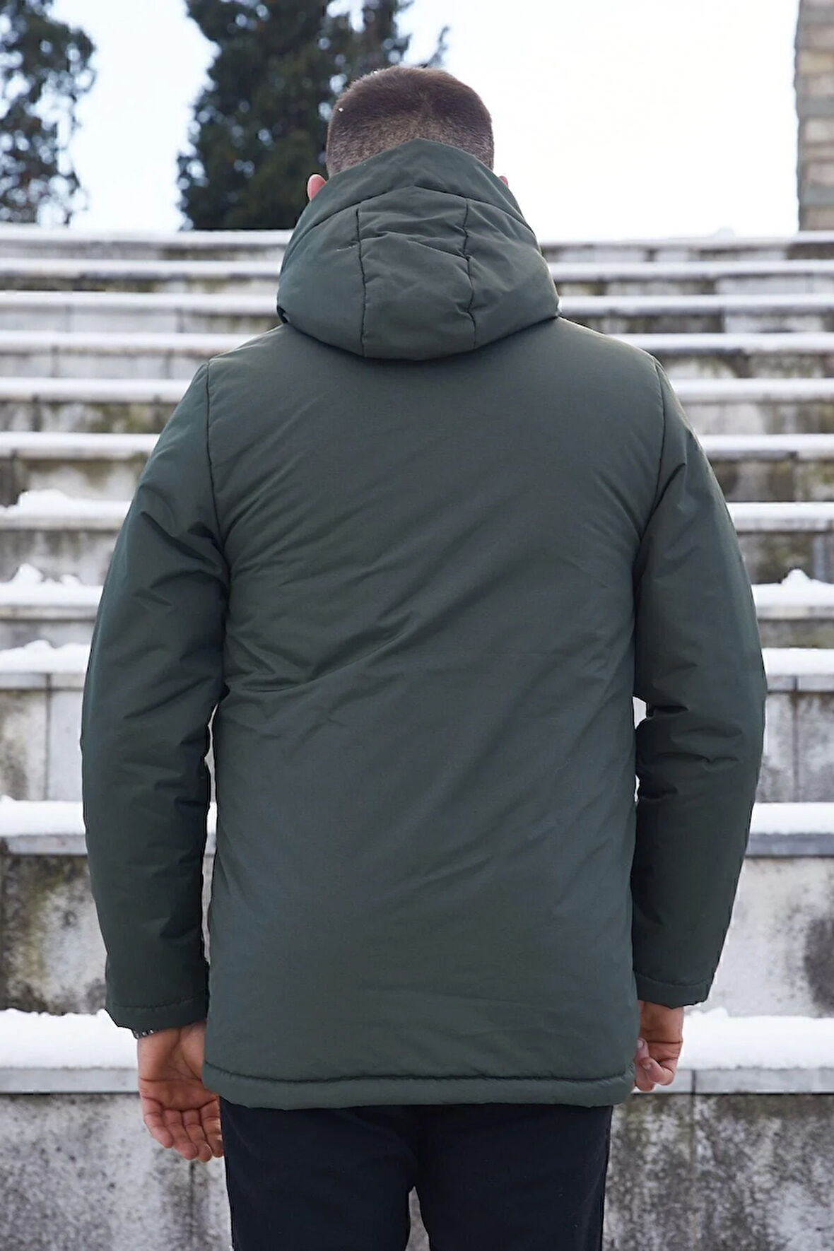Spor Erkek Polarlı Kürklü Su Ve Rüzgar Geçirmez Kapüşonlu Mont Parka