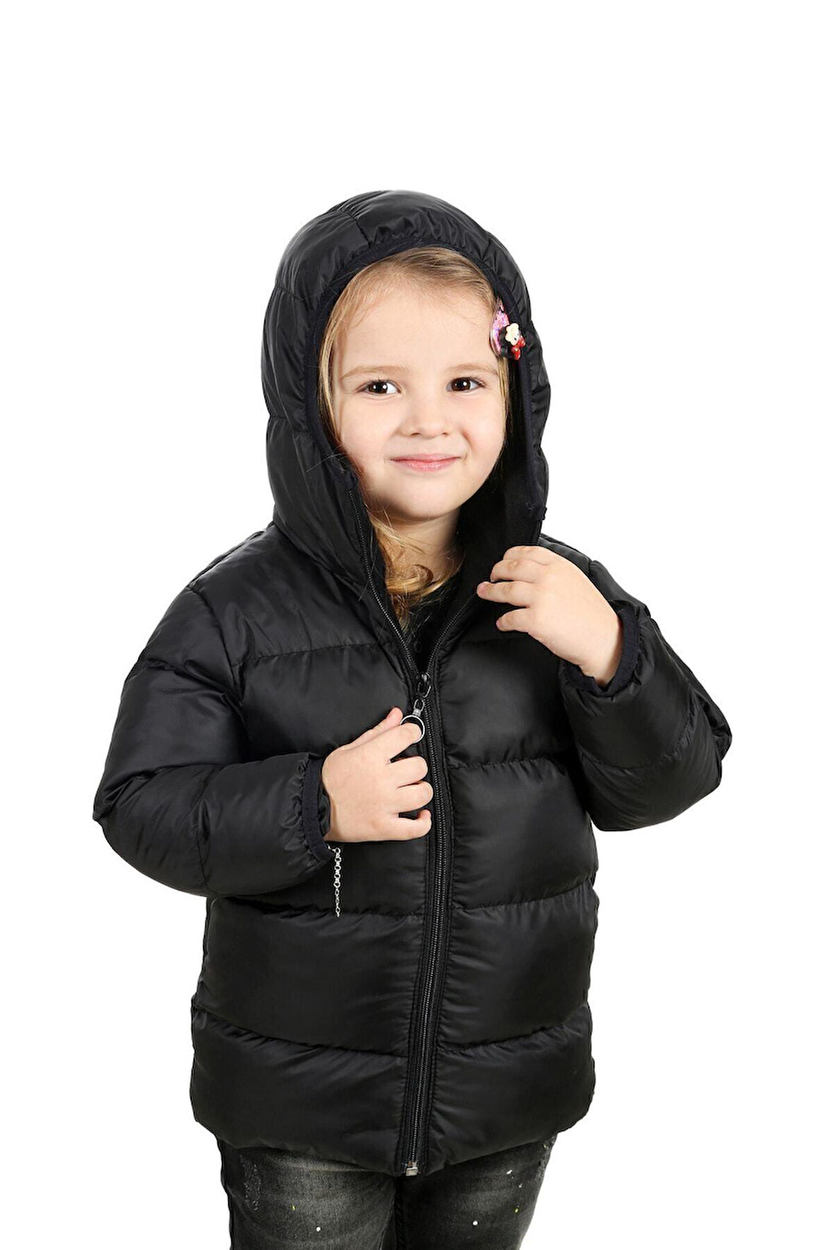 Spor Kız ÇocukPolarlı Kürklü Kapüşonlu Su Geçirmez Rüzgara Dayanıklı Şişme Mont
