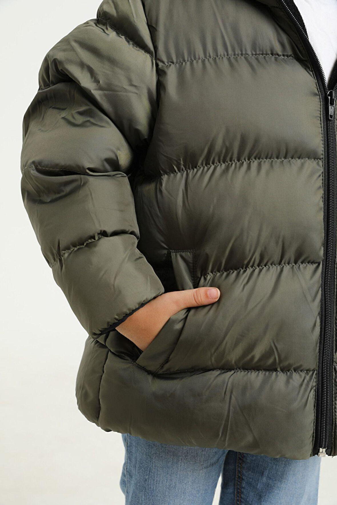 Spor Erkek ÇocukPolarlı Kürklü Kapüşonlu Su Geçirmez Rüzgara Dayanıklı Şişme Mont