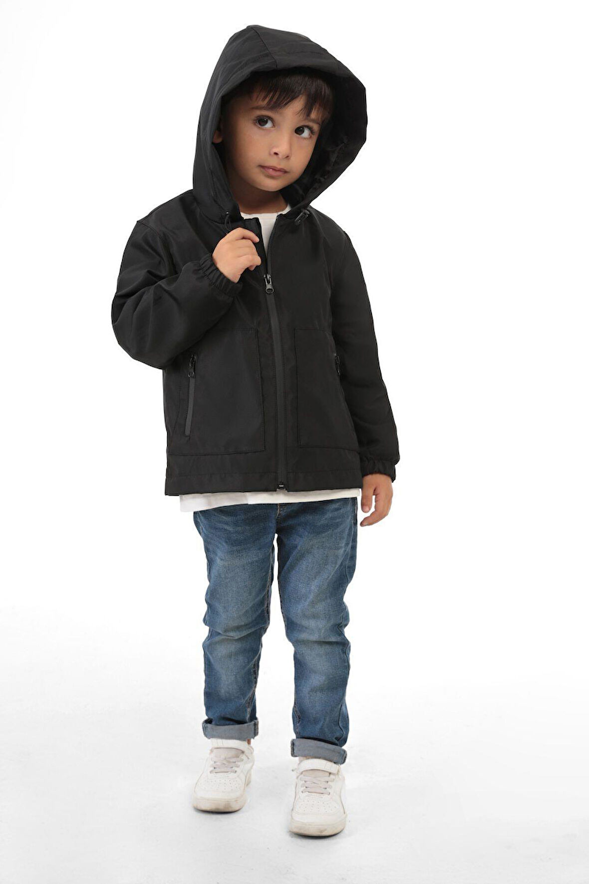 Spor Erkek Çocuk Mürdüm Astarlı Su Ve Rüzgar Geçirmez Kapüşonlu Çift Fermuarlı Yağmurluk